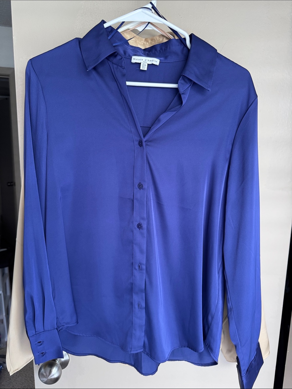 Silky Button-Front Blouse in Royal Blue